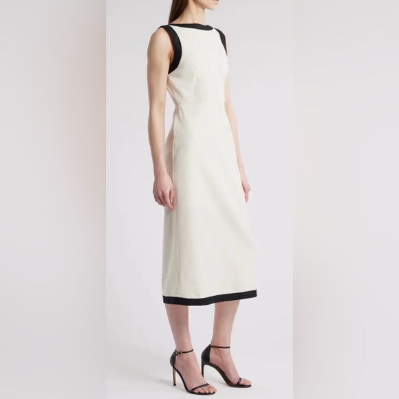 NWT Zoe and Claire Contrast Trim Linen & Cotton Blend Midi Dress - Picture 4 of 10